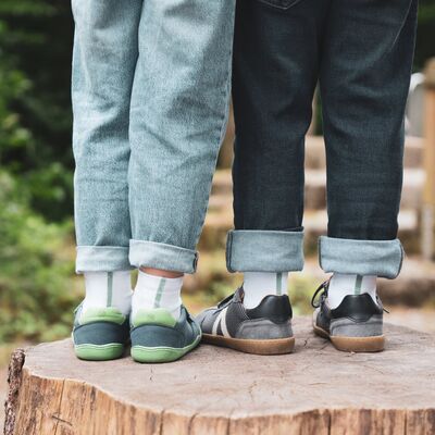 Two children in barefoot shoes and barefoot shoe socks